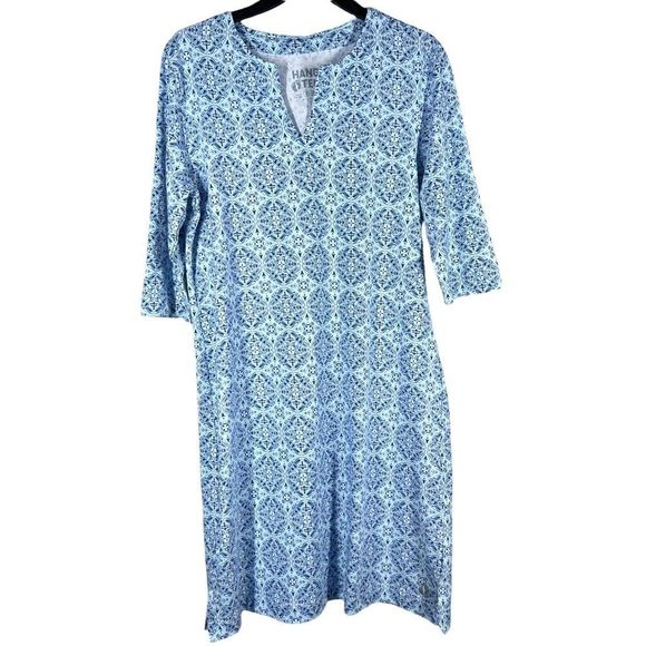 HANG Ten Womens Sz S Blue Medallion Print Shift MIDI Dress UPF50+ - Picture 1 of 7